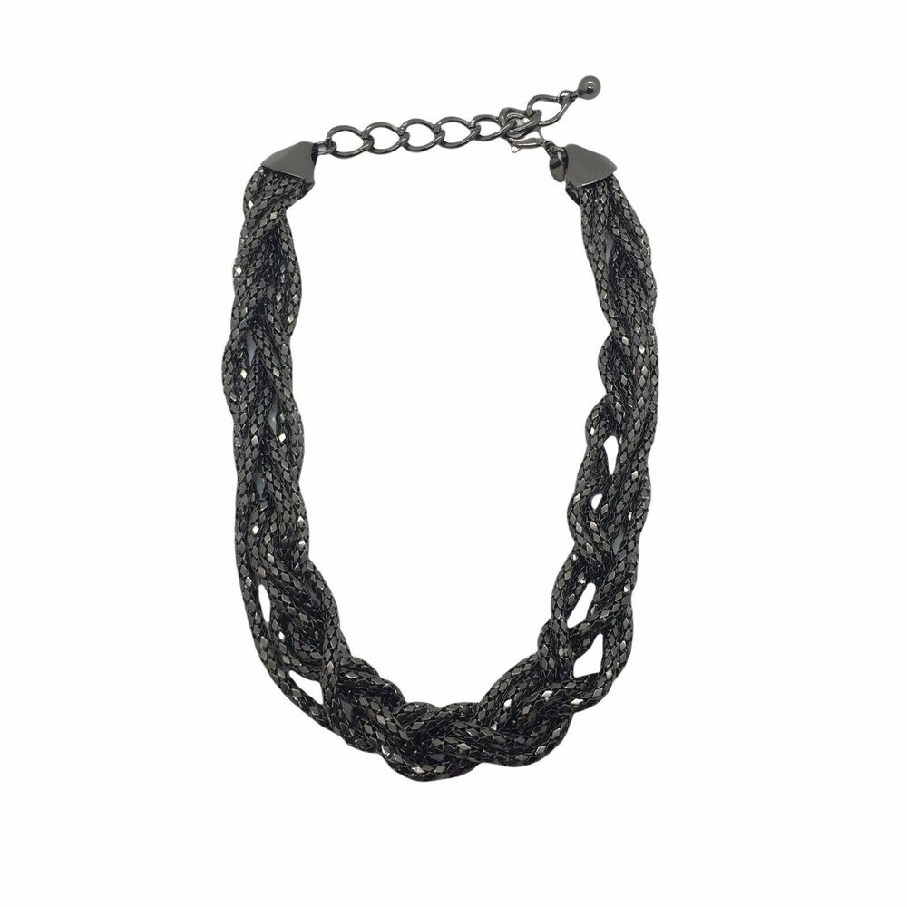 Express Women's Gunmetal Gray Lightweight Braided Chunky 20" Choker Necklace